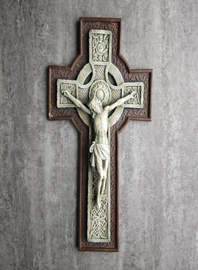 BC BUILDCLASSIC BC Catholic Crucifix Wall Cross, Celtic style, Garden Cross, Religious Gift, Wood Stone Carve Looking, 12”H Hand Painted by Buildclassic - Image 3